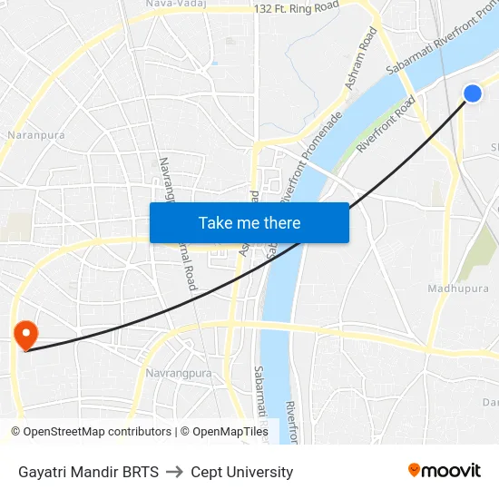 Gayatri Mandir BRTS to Cept University map