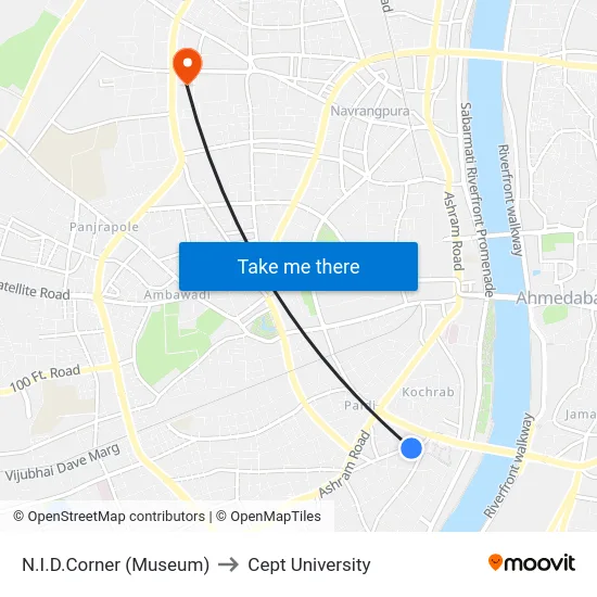 N.I.D.Corner (Museum) to Cept University map