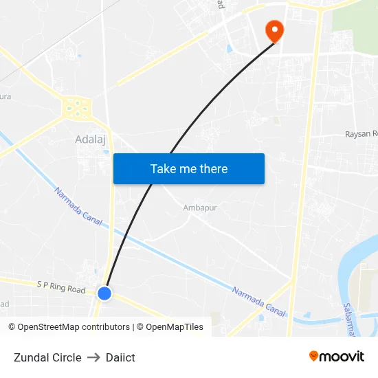Zundal Circle to Daiict map