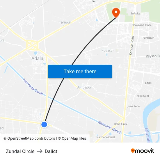 Zundal Circle to Daiict map