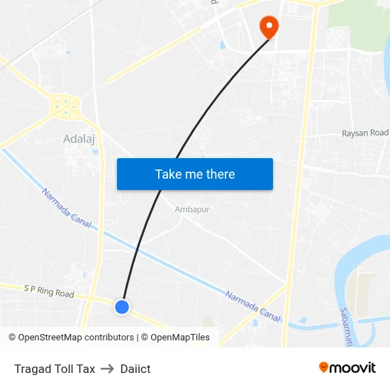 Tragad Toll Tax to Daiict map