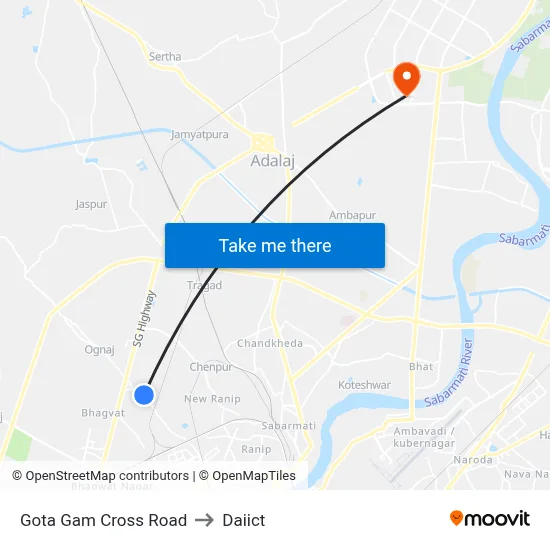 Gota Gam Cross Road to Daiict map