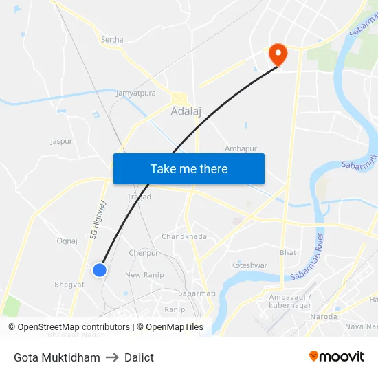 Gota Muktidham to Daiict map