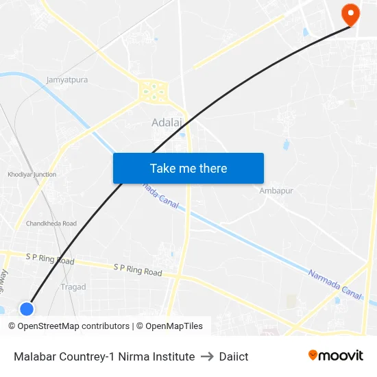 Malabar Countrey-1 Nirma Institute to Daiict map