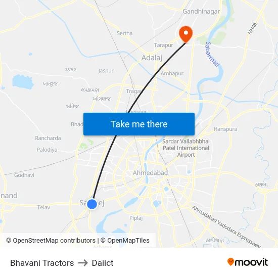 Bhavani Tractors to Daiict map