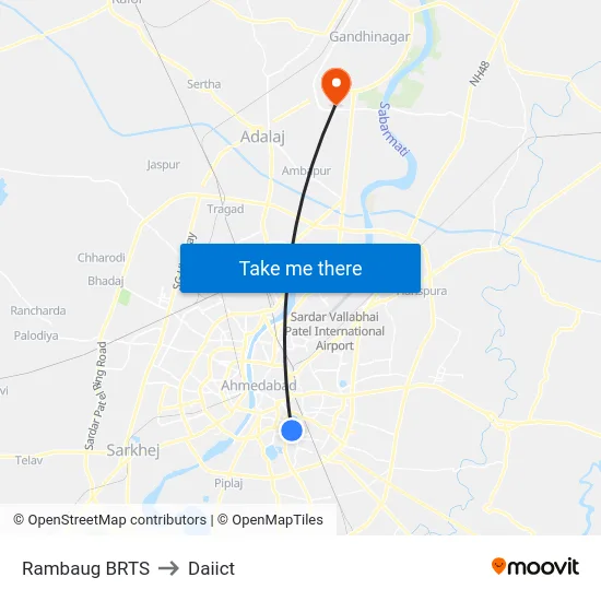 Rambaug BRTS to Daiict map