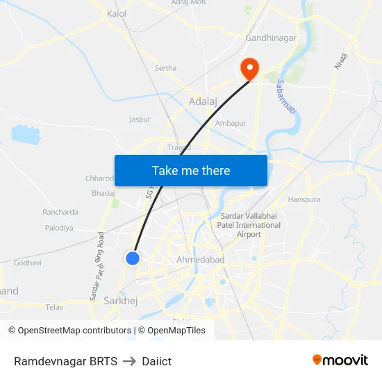 Ramdevnagar BRTS to Daiict map