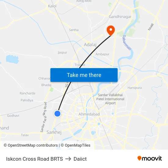 Iskcon Cross Road BRTS to Daiict map