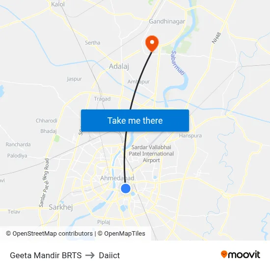 Geeta Mandir BRTS to Daiict map