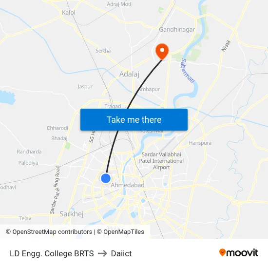 LD Engg. College BRTS to Daiict map