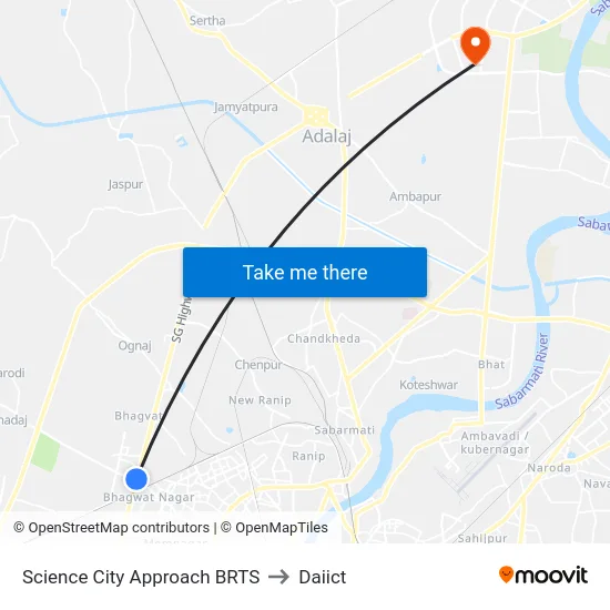 Science City Approach BRTS to Daiict map
