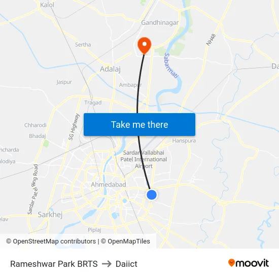 Rameshwar Park BRTS to Daiict map