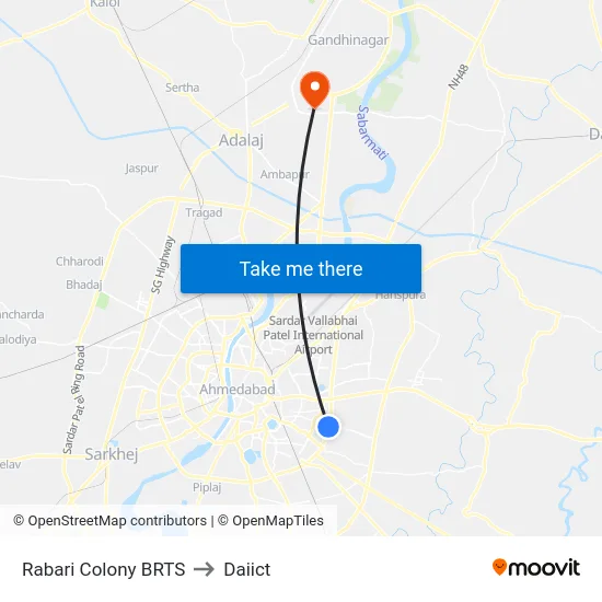 Rabari Colony BRTS to Daiict map