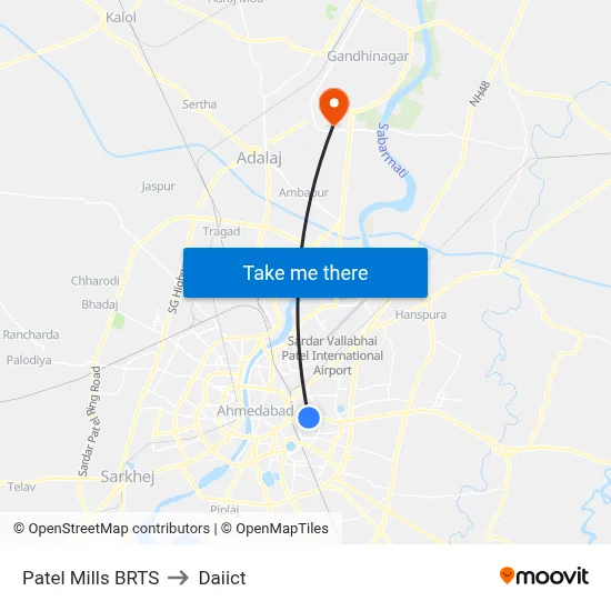Patel Mills BRTS to Daiict map