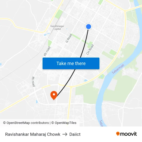 Ravishankar Maharaj Chowk to Daiict map