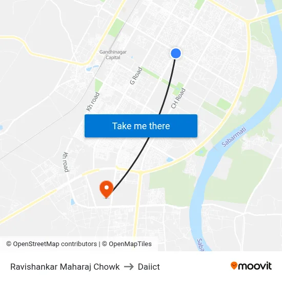 Ravishankar Maharaj Chowk to Daiict map