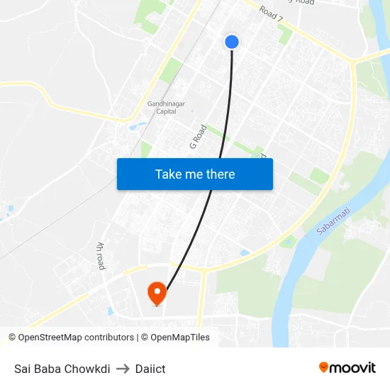 Sai Baba Chowkdi to Daiict map