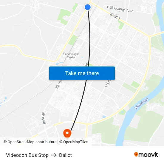 Videocon Bus Stop to Daiict map