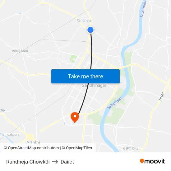 Randheja Chowkdi to Daiict map