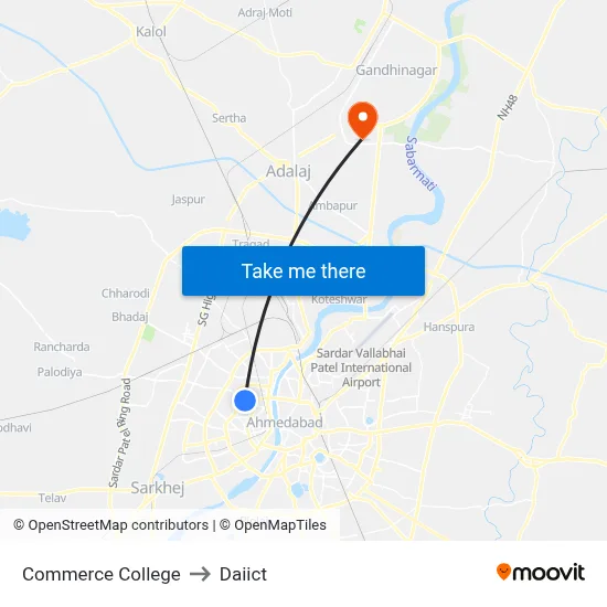 Commerce College to Daiict map