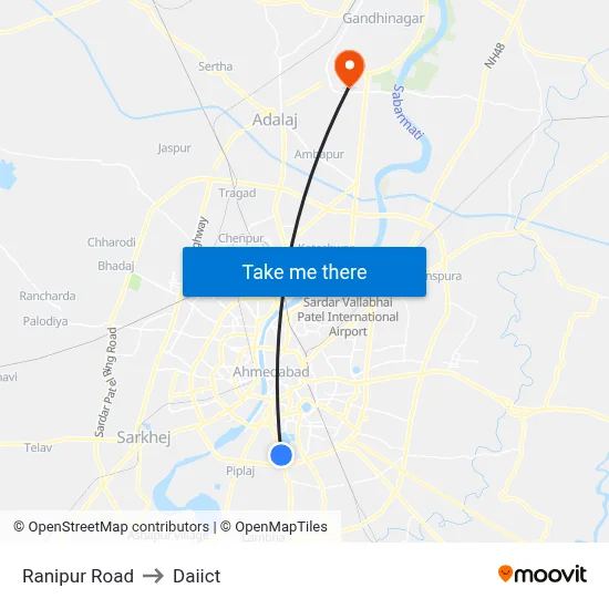 Ranipur Road to Daiict map