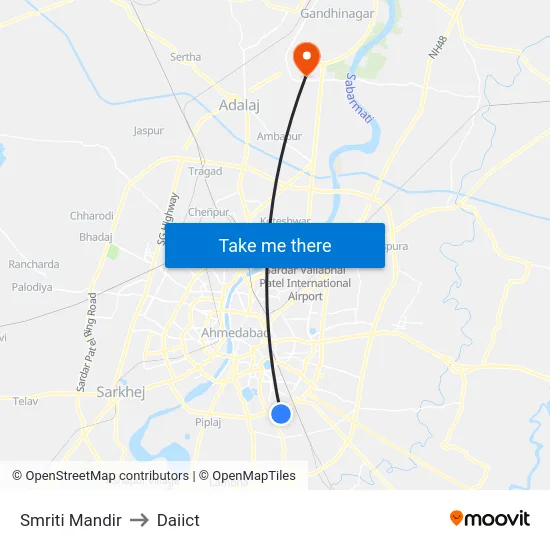 Smriti Mandir to Daiict map