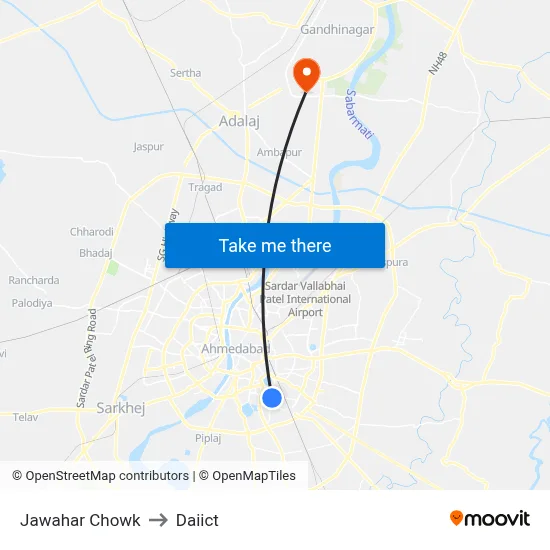 Jawahar Chowk to Daiict map