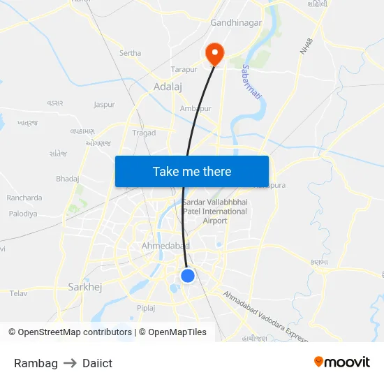Rambag to Daiict map