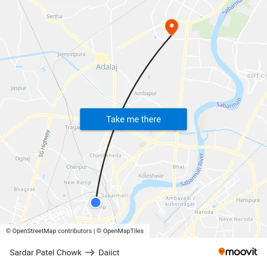 Sardar Patel Chowk to Daiict map