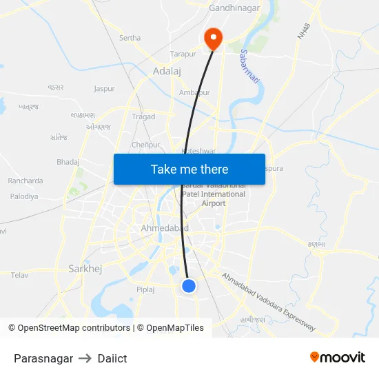Parasnagar to Daiict map