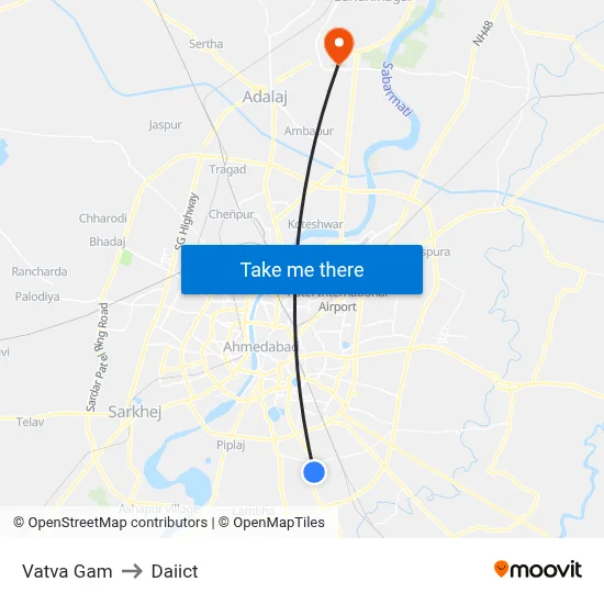 Vatva Gam to Daiict map