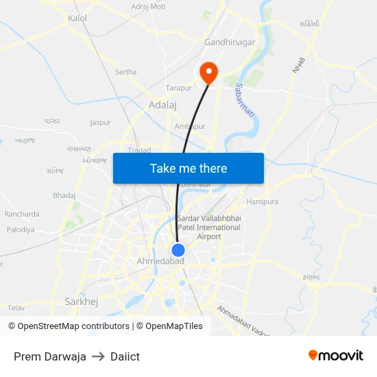 Prem Darwaja to Daiict map