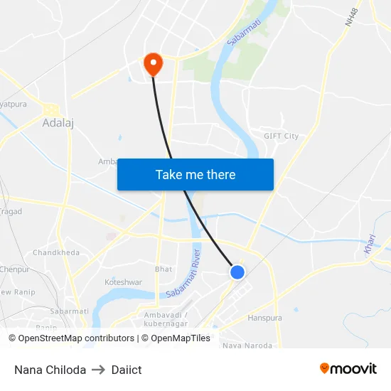 Nana Chiloda to Daiict map