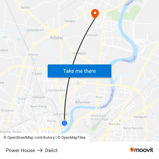 Power House to Daiict map