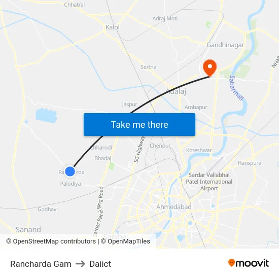 Rancharda Gam to Daiict map
