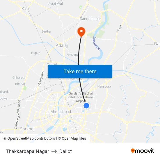 Thakkarbapa Nagar to Daiict map