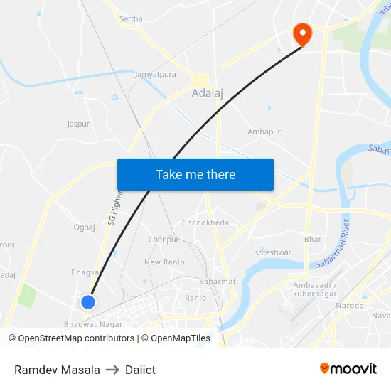 Ramdev Masala to Daiict map