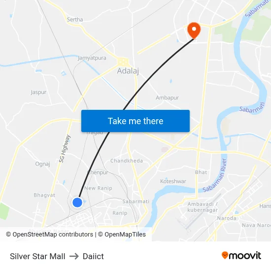 Silver Star Mall to Daiict map