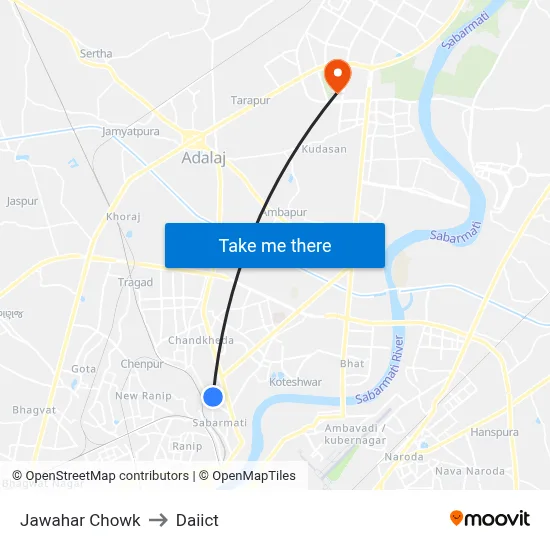 Jawahar Chowk to Daiict map