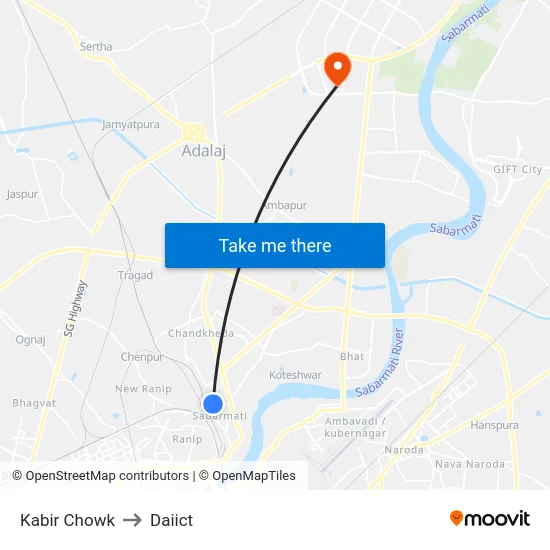 Kabir Chowk to Daiict map