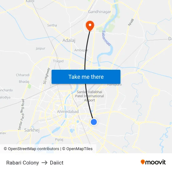 Rabari Colony to Daiict map