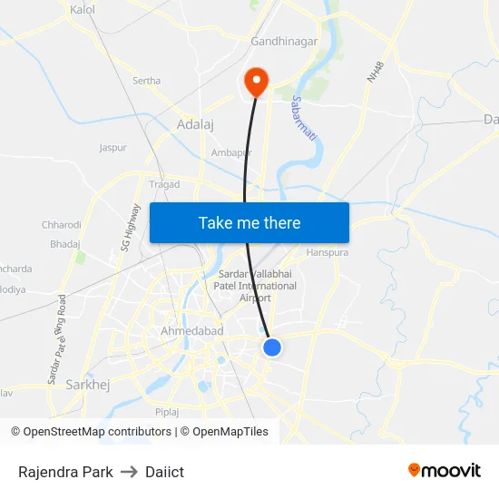 Rajendra Park to Daiict map