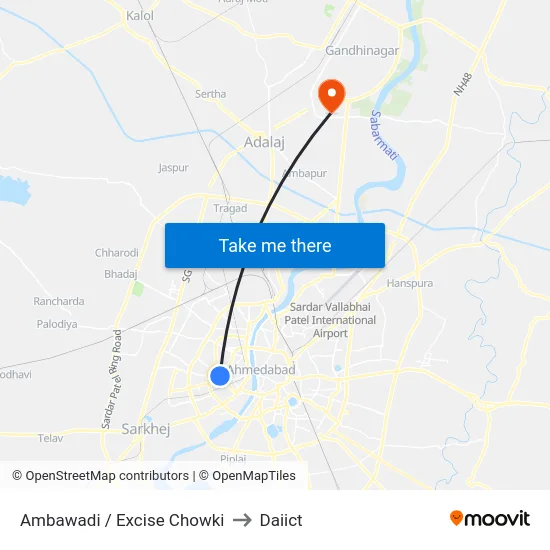Ambawadi / Excise Chowki to Daiict map