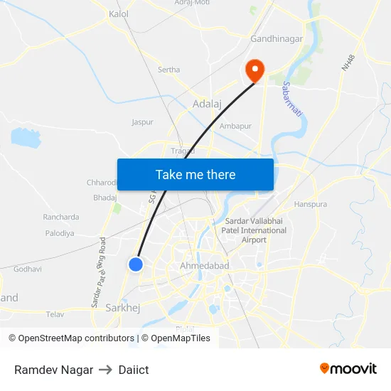 Ramdev Nagar to Daiict map