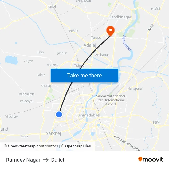 Ramdev Nagar to Daiict map