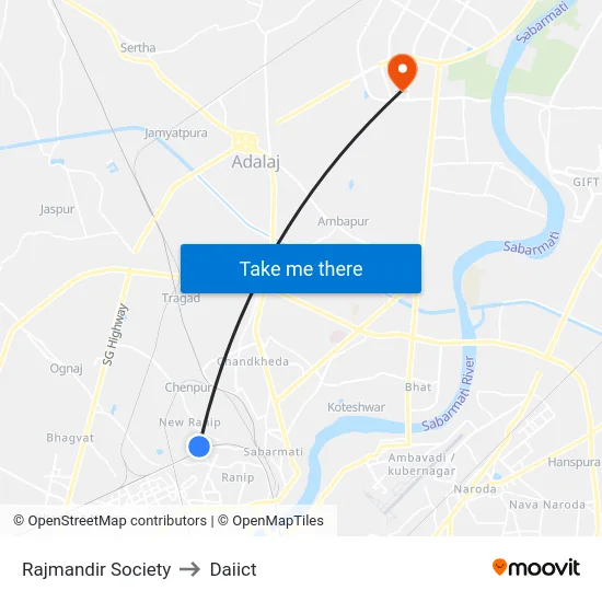 Rajmandir Society to Daiict map