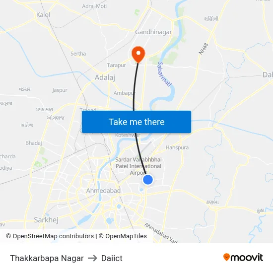 Thakkarbapa Nagar to Daiict map