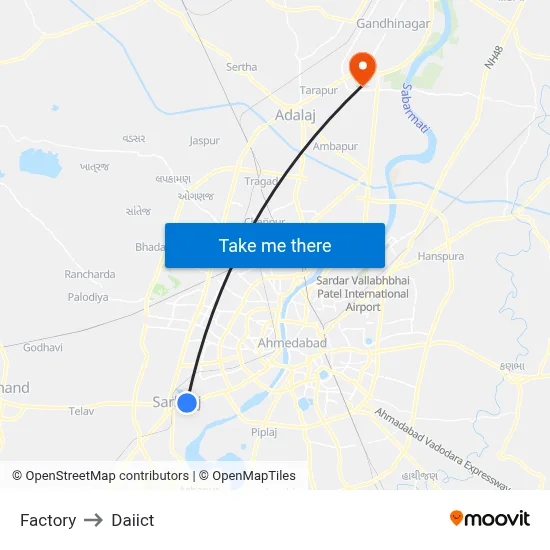 Factory to Daiict map