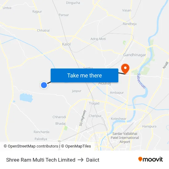 Shree Ram Multi Tech Limited to Daiict map