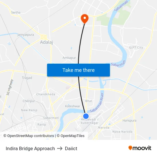 Indira Bridge Approach to Daiict map